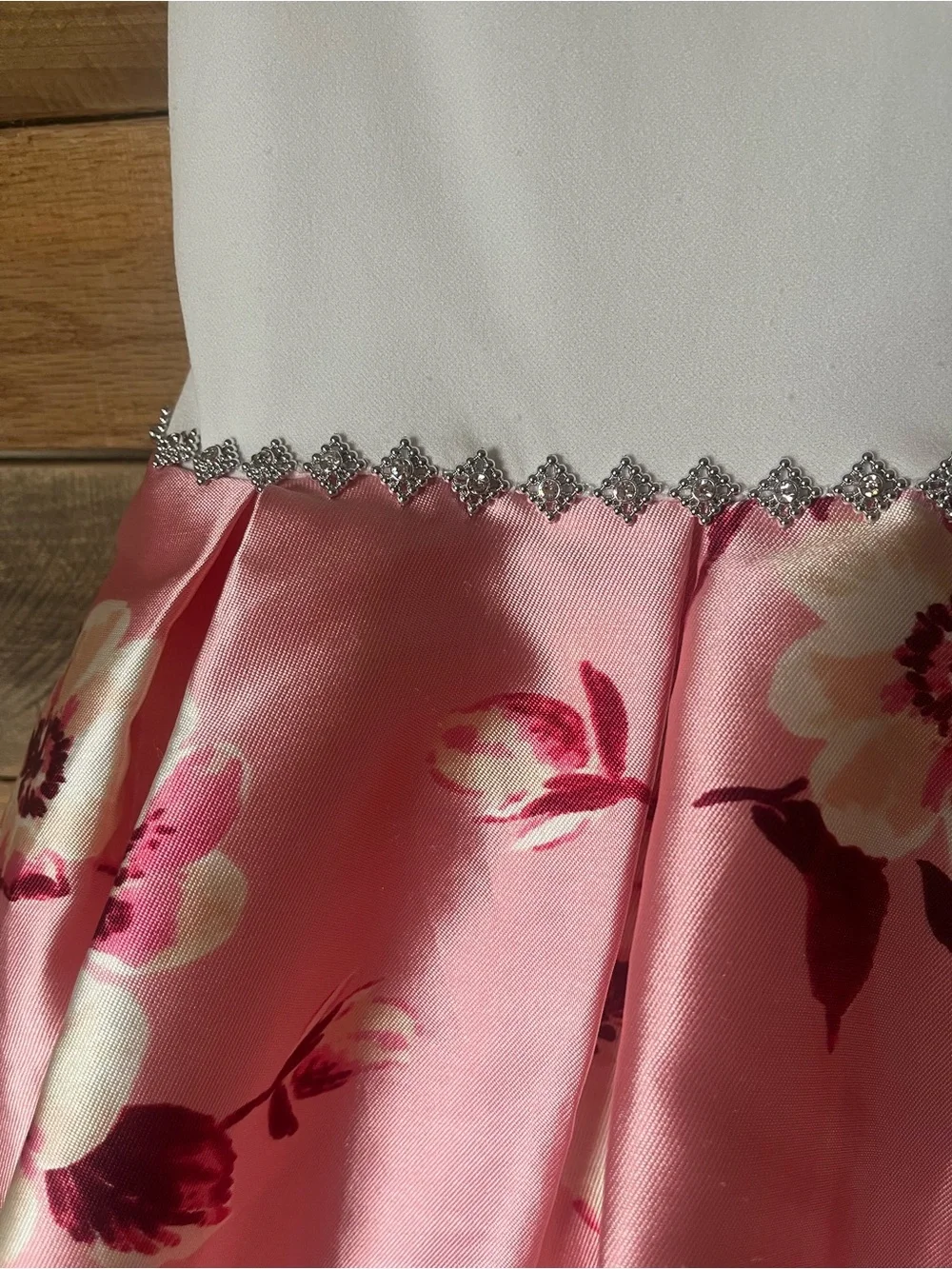 Speechless White Cold-Shoulder Top with Pink Floral Satin Skirt Girls Dress